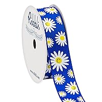 Ribbli Grosgrain Flower Daisy Smile Craft Ribbon,7/8-Inch,10-Yard Spool,Electric Blue/Yellow/White,Use for Hair Bows,Wreath,Birthday,Gift Wrapping,Party Decoration,All Crafting and Sewing