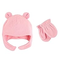Luvable Friends Baby Girls' Beary Cozy Hat and Mitten Set