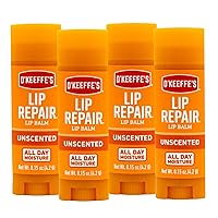 O'Keeffe's Unscented Lip Repair Lip Balm for Dry, Cracked Lips, Stick, (Pack of 4)