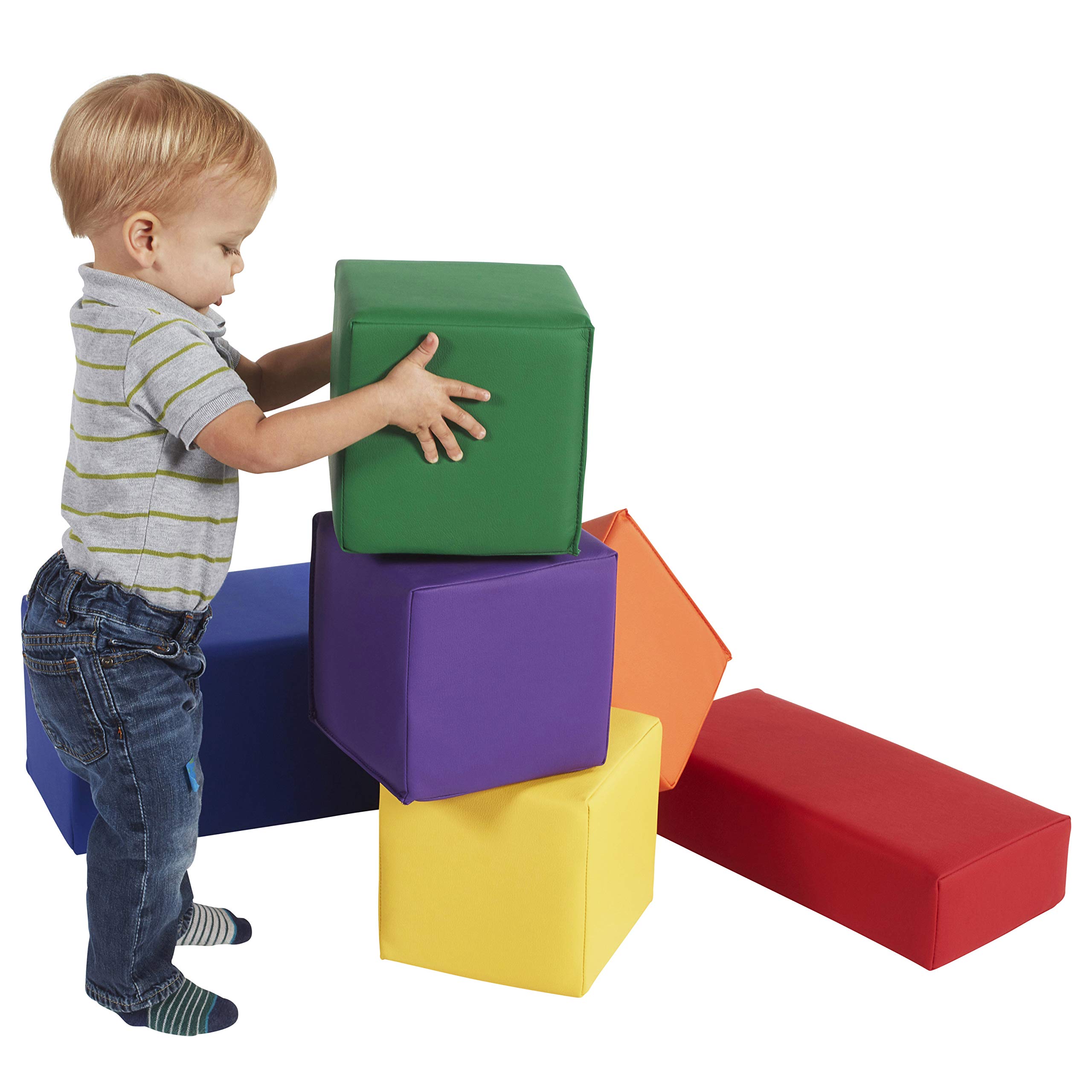 Factory Direct Partners 10414-AS SoftScape Stack-a-Block Big Foam Construction Building Blocks, Soft Play Set for Toddlers and Kids (6-Piece Set) - Assorted