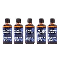 Mystix London | Chakra Essential Oil Blend Gift Pack 5x50ml | Crown Third Eye, Heart, Root, Sacral Solar Plexus, Throat Chakra | Perfect as a Gift