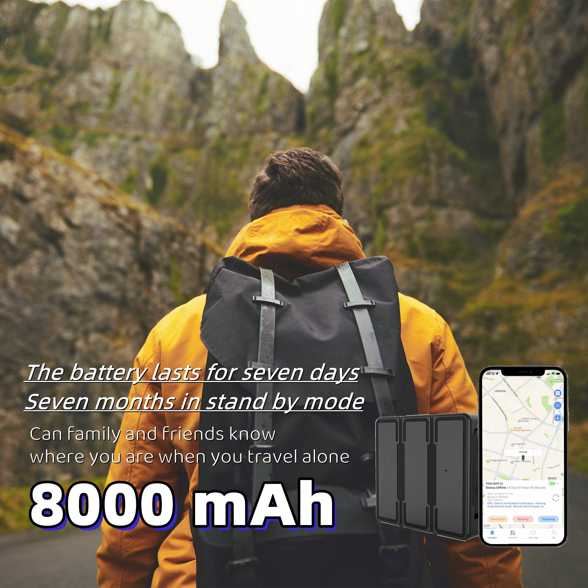 GPS Tracker for Vehicle, Car, Kids, Dogs, Motorcycle,8000mAh Rechargeable Battery 4g GPS Tracker,Geo-Fence,Remote Anti Theft 10S Instant Updates Full Global Coverage Monthly Fee Required