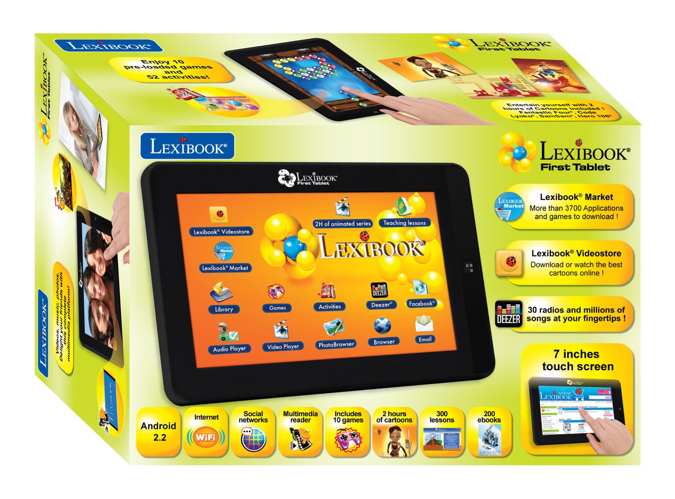 Lexibook First Android Child Educational Tablet, General Knowledge Games, Included Library, USB, TF Card & Aux-In Connection - MFC150GB, Black