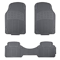 Amazon Basics Universal PVC Faux Rubber Car Floor Mats, All Weather Protection, Waterproof Flexible Trim To Fit for 95% Automotive SUV Sedans Trucks, Charcoal Pure Grey Solid Gray, Pack of 3