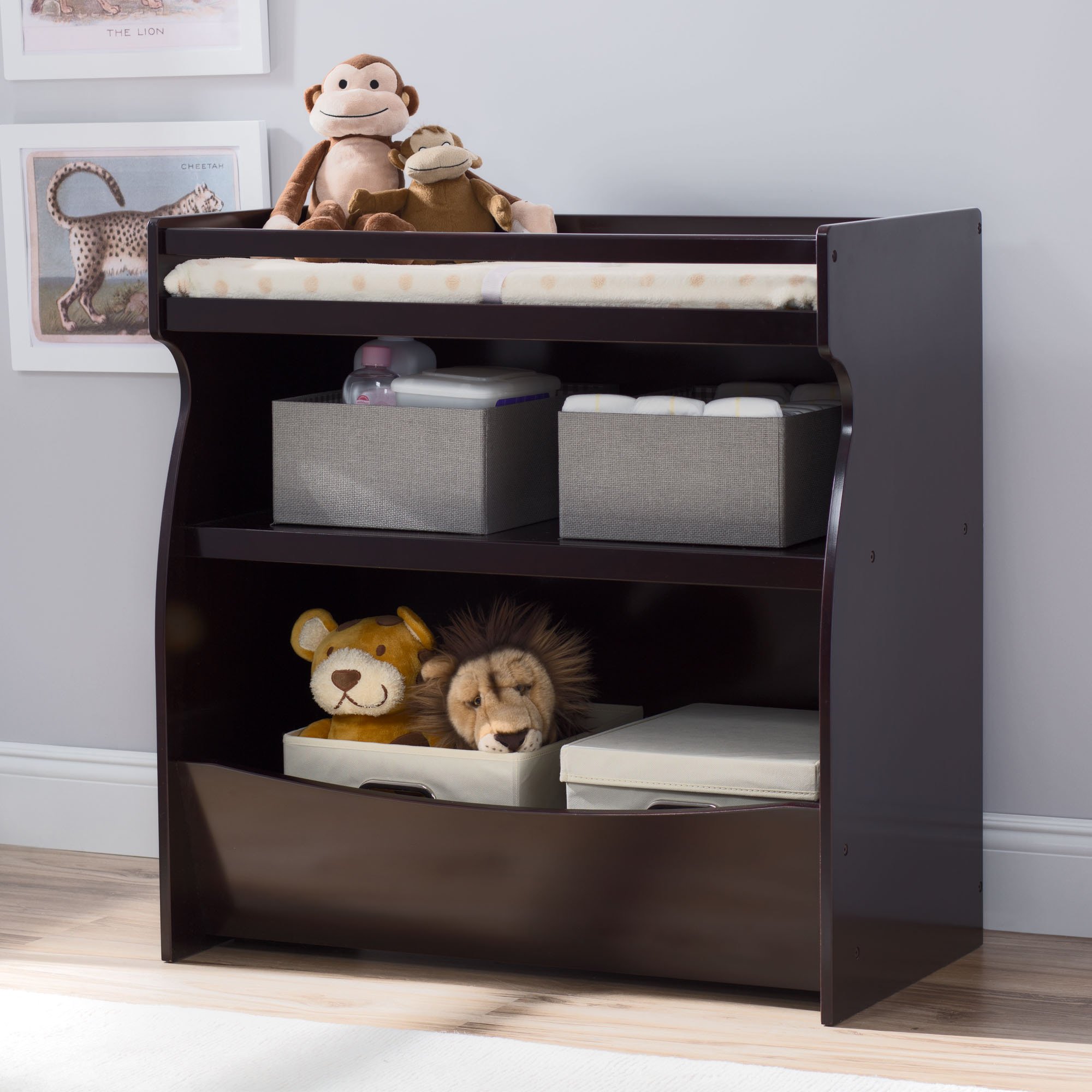 Delta Children 2-in-1 Changing Table and Storage Unit with Changing Pad, Dark Chocolate