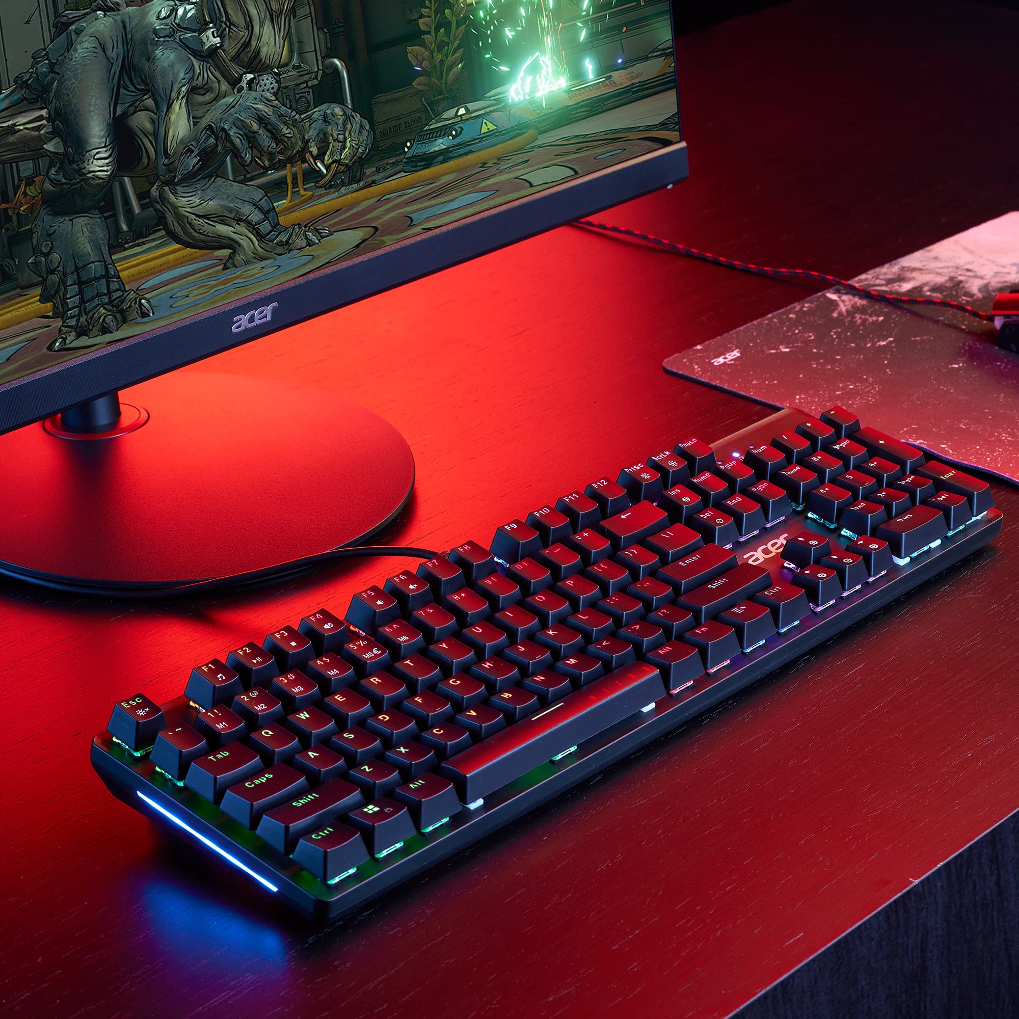 Acer Nitro Gen 2 Wired Gaming Keyboard - RGB Illuminated Keyboard | 100% Anti-Ghosting (N-Key Rollover) | Mechanical Axis | Ergonomic Arc Keycaps | Embedded Multimedia Keys
