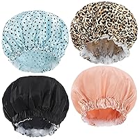 4 Pack Shower Caps for Women Reusable Waterproof Long Hair, Washable Shower Cap Bathing Shower Hat, Large Hair Net for Shower with a Toiletry Bag