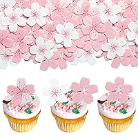 Gyufise 60Pcs Edible Flowers Cherry Blossoms Cake Decorations Rice Paper Wafer Paper Cake Cupcake Topper Birthday Party Food Decorations Supplies