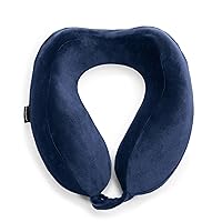 Brookstone Contoured Memory Foam Head and Neck Travel Pillow Ergonomic and Lightweight, Blue