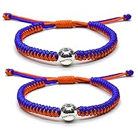 Braided Bracelets Baseball Gifts for Boys Adjustable Wristbands with Baseball Beads, Inspirational Baseball Bracelets for Girls Teens Adults (Blue Orange 2PCS)