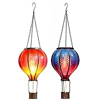 TERESA'S COLLECTIONS 2 Pack 18 Inch Hanging Solar Lantern Outdoor Garden Decor, Waterproof Hot Air Balloon Flame Effect Lantern Flickering Solar Lights for Lawn Porch Tree Decorations,Gifts for Women