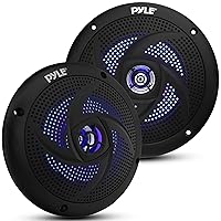 Pyle Marine Waterproof Speakers 6.5” - Low Profile Slim Style Wakeboard Tower and Weather Resistant Outdoor Audio Stereo Sound System with LED Lights and 240 Watt Power - 1 Pair in Black - PLMRS63BL