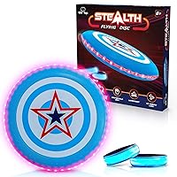 Stealth LED Flying Disc- Light Up Disc for Adults and Kids, 49 LEDs Glow in The Dark Disk, 2 LED Arm Bands, Sport Golf Ultimate Disc Outdoor Game Set, Waterproof Glow Hover Discs (Red/Blue)