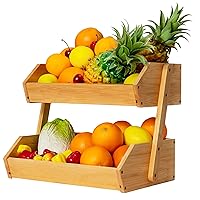 YESHI Bamboo Fruit Basket For Kitchen counter, 2 Tier Fruit Holder 11