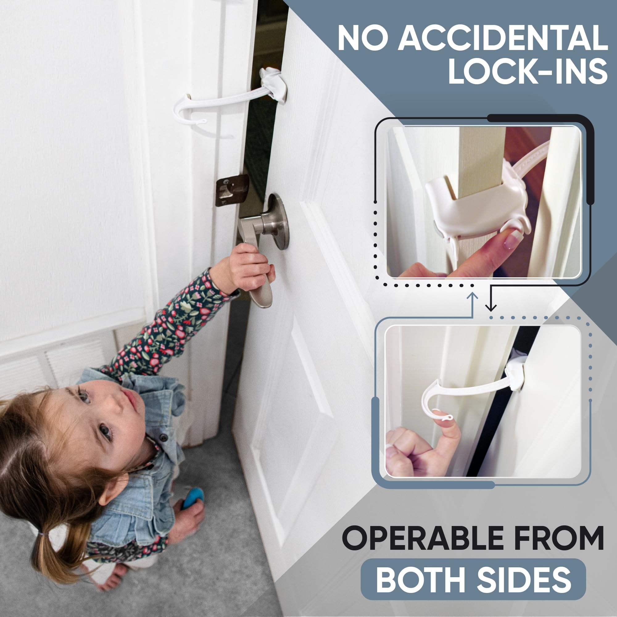 DOOR MONKEY Child Proof Door Lock & Pinch Guard - For Door Knobs & Lever Handles- Easy to Install-No Tools or Tape Required - Baby Safety Door Lock For Kids - Very Portable-Great for Dogs & Cats,White