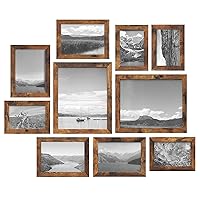 SONGMICS Picture Frames, 10 Pack Collage Picture Frames with Two 8x10, Four 5x7, Four 4x6, Photo Frame Set for Wall Gallery Decor, Hanging or Tabletop Display, Clear Glass Front, Rustic Brown