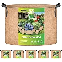 iPower 20 Gallon 5 Pack Grow Bags Nonwoven Fabric Pots Aeration Container with Strap Handles for Garden and Planting, 5-Pack Tan, 20 Gallon 20 Gallon