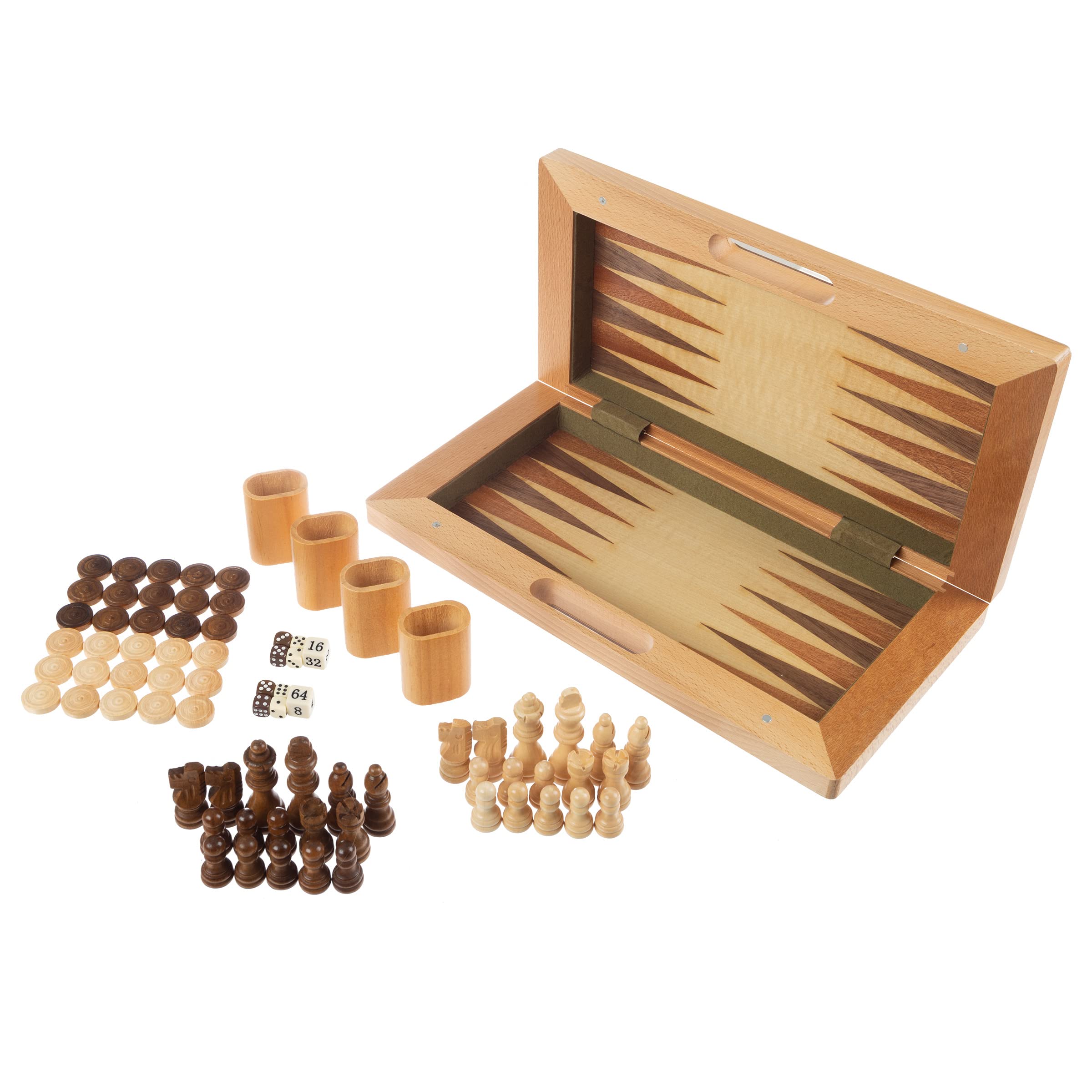 Trademark Games Hey! Play! Deluxe Wooden Chess, Checker and Backgammon Set, Brown