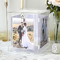 OurWarm Acrylic Wedding Card Box with Picture Frame for 6x8 Photos, Large Rotatable Envelope Post Money Gift Box Holder with Lock Slot for Reception Anniversary Graduation Birthday Party Baby Shower