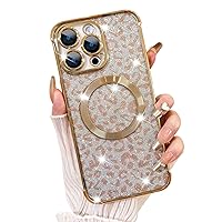 Fiyart Designed for iPhone 15 Pro Case,Compatible with MagSafe Cheetah Print Plating Camera Protection Clear Phone Case, Magnetic Glitter Leopard Print for Women Girls Shockproof Case 6.1