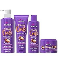 Aussie Miracle Coils Collection, Shampoo, Conditioner, Shaping Jelly & Stretching Cream, For Curly Hair, Made with Australian Macadamia Nut Oil, Sulfate & Paraben Free , White , 4 Piece Set