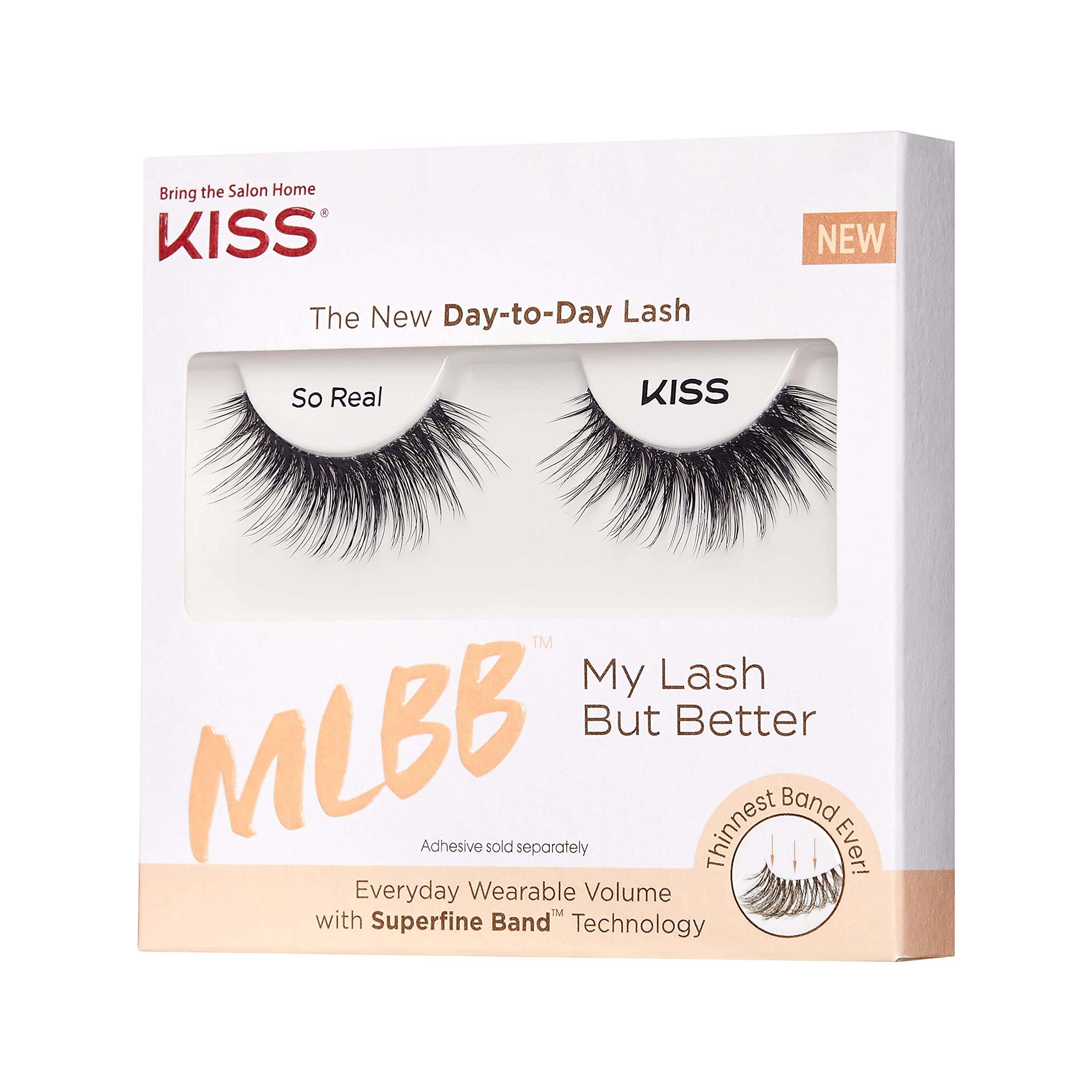 KISS MLBB My Lash But Better False Eyelashes, Everyday Wearable Volume with Superfine Band Technology, Easy To Apply, Reusable, Cruelty-Free, Contact Lens Friendly, Style 'So Real', 1 Pair Fake Eyelashes