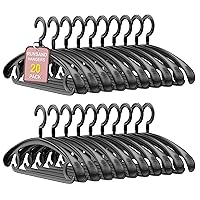 20 Pack Plastic Clothes Hangers - Non-Slip, Extra Thick Wide Shoulder Coat Hangers with 360° Swivel Hook - Heavy Duty, Space Saving Hangers for Suits, Sweaters, Dresses, Pants (Black)