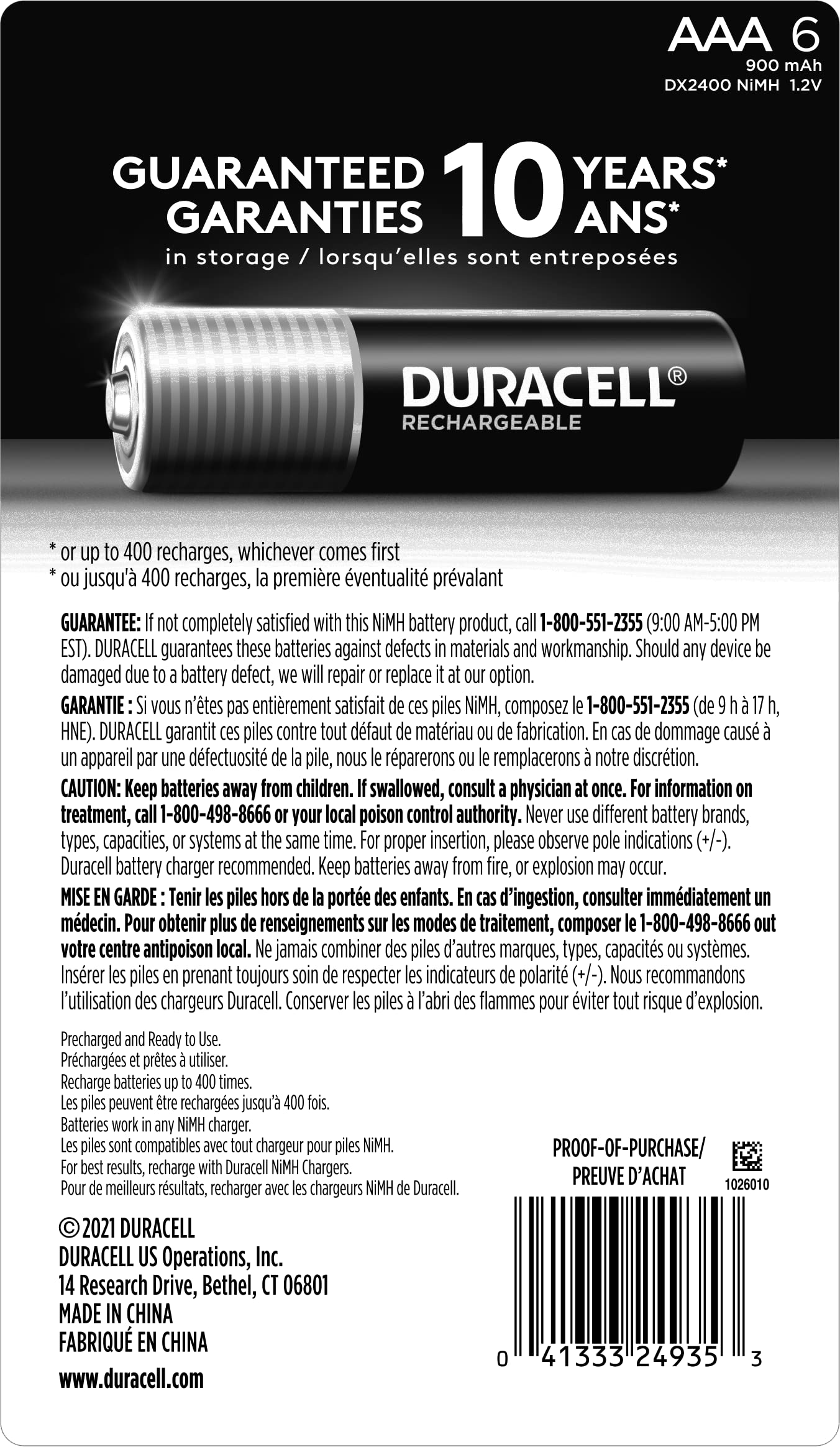 Duracell Rechargeable AAA Batteries, 6 Count Pack, Triple A Battery for Long-lasting Power, All-Purpose Pre-Charged Battery for Household and Business Devices