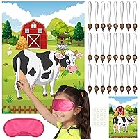 PLULON Pin The Tail on The Game Cow Game Poster with 24 Pcs Tail Stickers for Farm Animal Home Wall Decorations Birthday Party Game Supplies