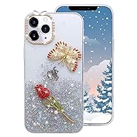 Guppy for iPhone 12 Women Girls Diamond Butterfly Flower Case Luxury 3D Bling Glitter Sequins Rhinestone Rose Sparkly Soft Silicone Rubber Protective Cover Case for iPhone 12 6.1