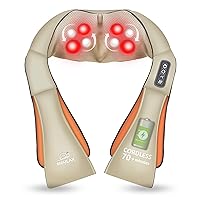 Snailax Cordless Neck Massager, Shiatsu Back Shoulder Massager with Heat, Portable Rechargeable Massagers for Neck and Back Pain, Electric Massager Pillow, Gift for Women,Men(Khaki)