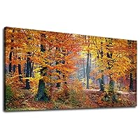 yearainn Canvas Wall Art Autumn Forest Panoramic Red Trees Scenery Painting - Long Canvas Artwork Contemporary Woods Nature Picture for Home Office Wall Decor 20