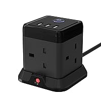 Hulker 3 Way Outlets Power Strip with 5 USB Multi Plug Extension Socket 3250W 13A with 2M Cord for Home Extension Lead with USB C Slots Office Dorm 1 PD 20W Type-C and 1 QC 18W Fast USB Port 