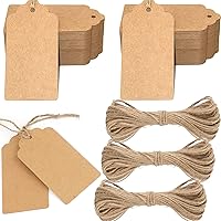 G2PLUS 200PCS Kraft Paper Tags,Paper Gift Tags with Twine,Blank Hanging Label for Arts and Crafts,Wedding Christmas Thanksgiving and Holiday (4'' X 2'')