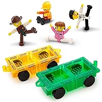 PicassoTiles 2PC Magnet Car Trucks + 4 Action Figures Add-On Expansion Bundle: STEAM Educational Playset for Creative, Fun and Learning Construction Play, Pretend Play Toy for Kids