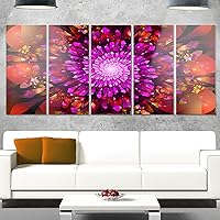 Purple Glowing Crystals in Space-Modern Floral Metal Wall Art, 60x28-5 Equal Panels