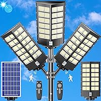 Solar Street Lights Outdoor Waterproof, Dusk to Dawn 4800W 300000LM 7000K Solar Parking Lot Lights, Street Lights Solar Powered,LED Wide Angle Lamp with Motion Sensor,Yard,3-Pack