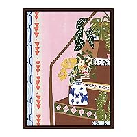 Kate and Laurel Sylvie Bohemian Stairs Framed Canvas Wall Art by Alja Horvat, 18x24 Brown, Decorative Boho Art for Wall