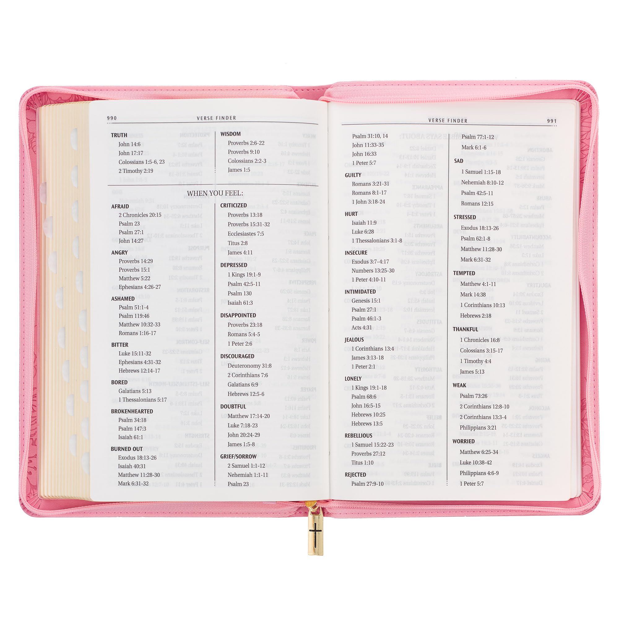 KJV Holy Bible, Standard Size Faux Leather Red Letter Edition Thumb Index, Ribbon Marker, King James Version, Pink Floral Zipper Closure