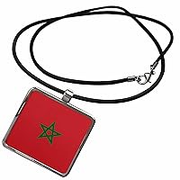 3dRose InspirationzStore Flags - Flag of Morocco - Moroccan red with green pentagram star seal ensign - Africa African world country - Necklace With Rectangle Pendant (ncl_158383)