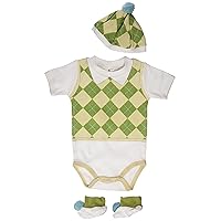 Baby Aspen Three Piece Layette Set in Golf Cart Package, Green/White, 0-6 Mos.