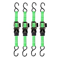 SMARTSTRAPS Retractable Ratchet Tie Down Straps (4 PK) 1,500lb Break Strength, 500lb Safe Work Load, Standard Duty, Secure and Haul ATVs, Lawn Tractors, Cargo, Boxes and Other Small Equipment