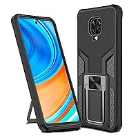 Shockproof Case for Xiaomi Redmi Note 9S/Note 9 Pro/Note 9 Pro Max Case Cover with Holder Kickstand, Heavy Duty Protective Bumper Armour Phone Shell with Magnetic - Black