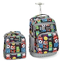 Tilami Rolling Backpack 19 inch with Lunch Bag Wheeled Laptop Backpack, Sport Balls