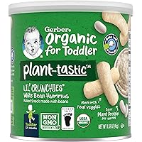 Gerber Organic Baby Food, Toddler, Plant-tastic, Lil Crunchies, White Bean Hummus, 1.59 oz