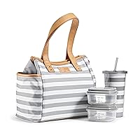 Fit & Fresh Lunch Bag For Women, Insulated Womens Lunch Bag For Work, Leakproof & Stain-Resistant Large Lunch Box For Women With Containers and Matching Tumbler, Zipper Closure Westerly Grey Stripe