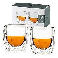 Viski Double-Walled Spirits Glasses, Insulated Liquor Tumblers with Cut Crystal Design, Dishwasher Safe 8.5 Oz, Clear, Set of 2