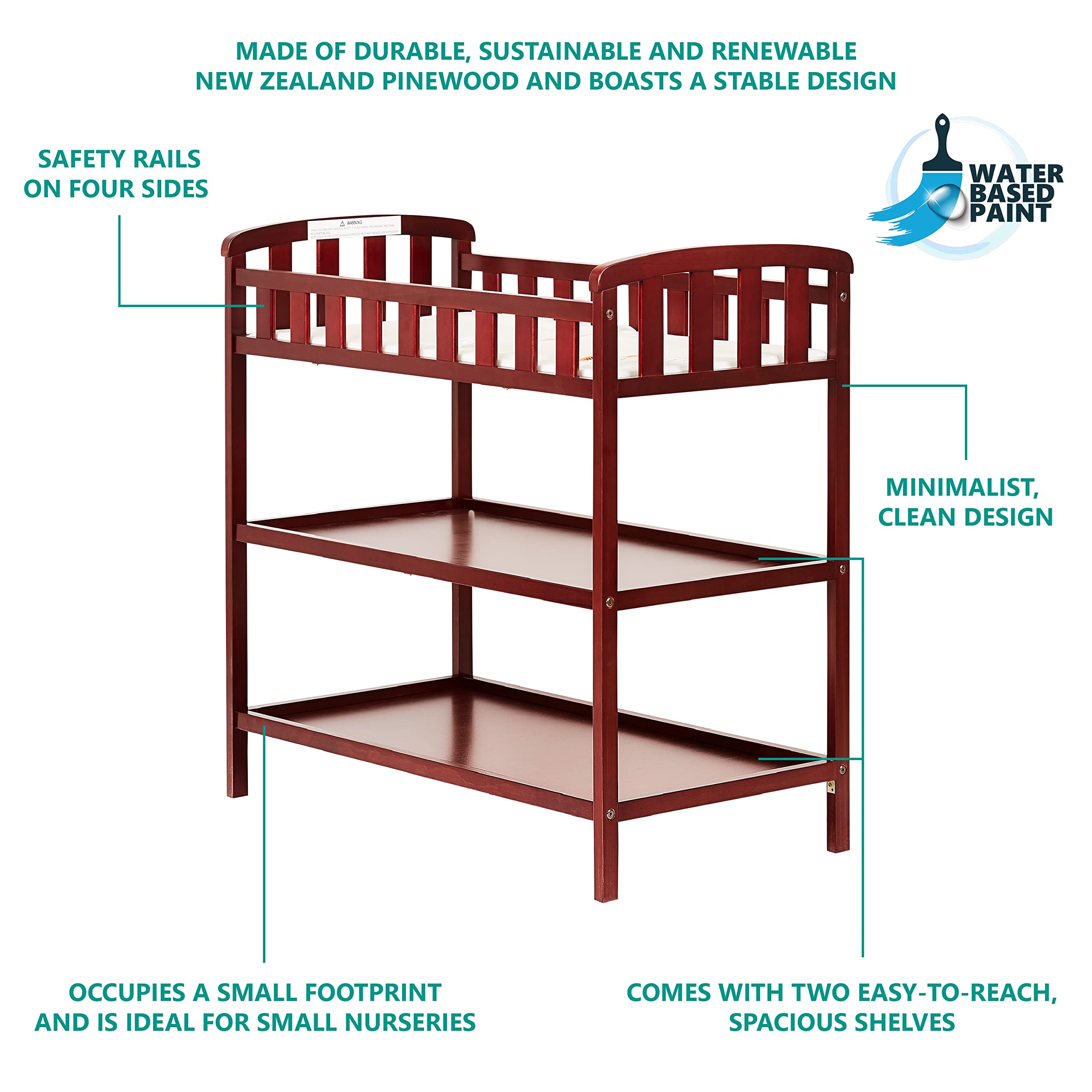 Dream On Me Emily Changing Table In Cherry, Comes With 1