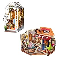 ROBOTIME Miniature House Kit DIY Mini Dollhouse Corner Bookstore & Book Nook Kit Garden House
