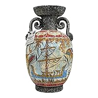 Ancient Greek Minoan Amphora Ceramic Pottery Vase with Fresco Dolphins & Ship
